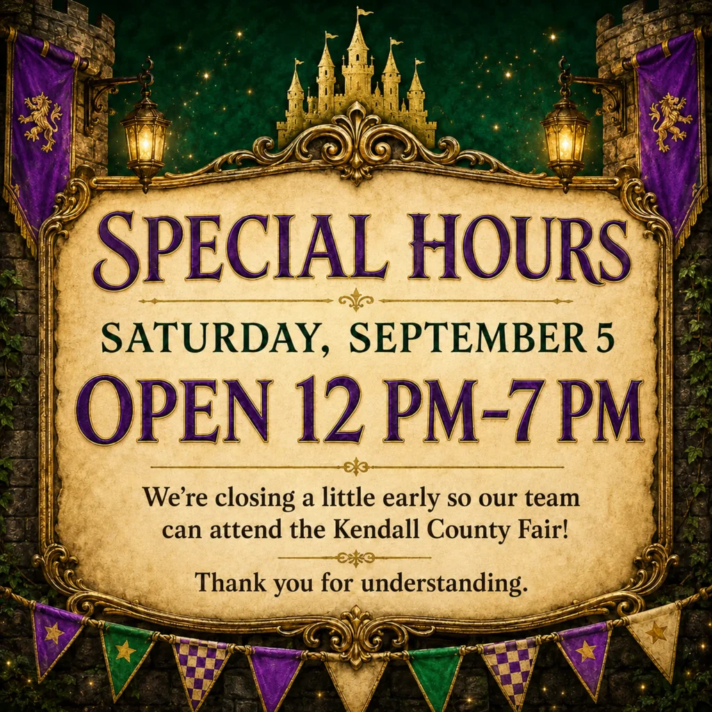 Special hours for Cooper’s Kingdom on Saturday, September 5: open 12 PM–7 PM so our team can attend the Kendall County Fair.